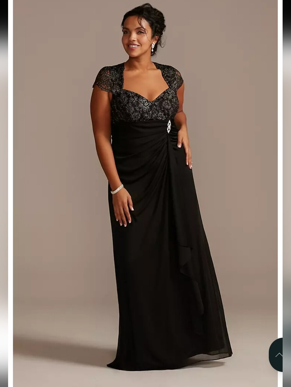 Oleg Cassini Lace Bodice V-Neck Cap Sleeve Mesh Dress Women's Size 16w